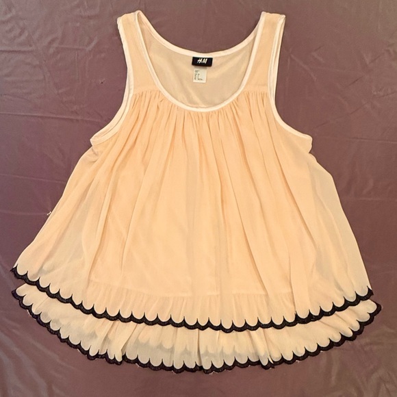 H&M Y2K Vintage Peach/Black Sleeveless Tiered Scallop Trim Blouse Size 2/XS - Picture 2 of 8